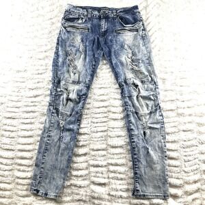 Punk Jeans CJ Black Thrash Distressed Grunge Premium Mens 32/32 Skinny Stretch